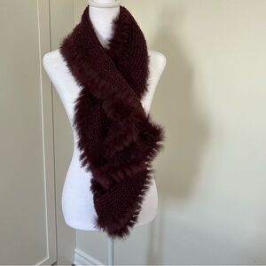 Infinity Scarf Circule Loop Tube Knit with Faux Fur Burgundy